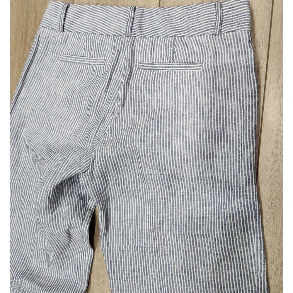 Banana Republic Martin Fit 718 Linen Pants Pinstripe Trousers Blue Women Size 2